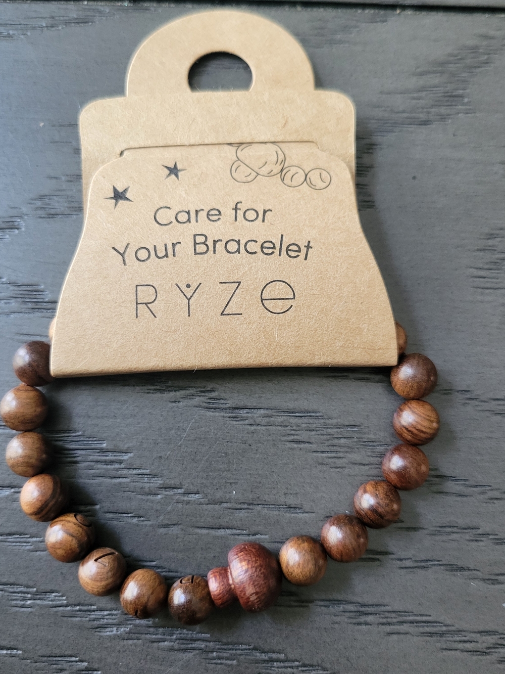 Ryze Wooden Bead Bracelet Mushroom- Brown Beads Nwt